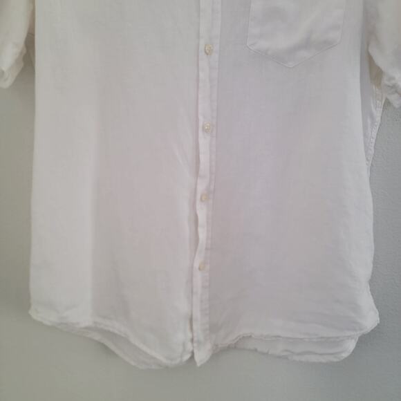 Lacoste Linen Short Sleeve Casual Button Down Cream White Sz Large Logo Beachy - Picture 4 of 16